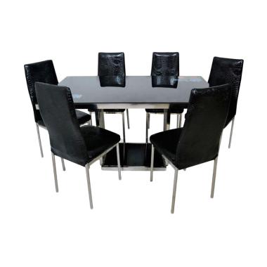 Little Tiger 6 - B Minimalis Stainless Set Meja Makan - Hitam