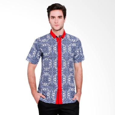 Danar Hadi Motif Semanggi Blossom S ... Kemeja Pendek Pria - Blue