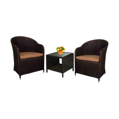 Pine Rotan Arthur Set Meja & Kursi Teras - Dark Brown