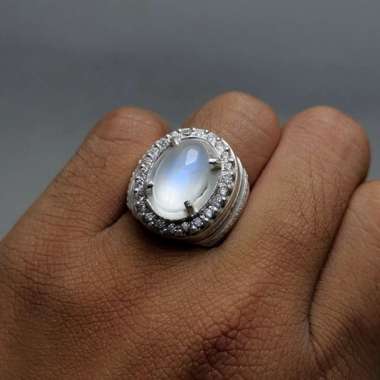 Batu Cincin Biduri Bulan Srilangka Ceylon Perak Asli