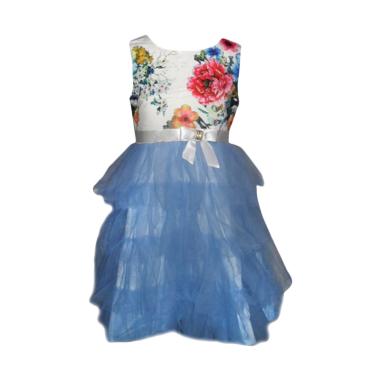 VERINA BABY Tutu Motif Flowers Dress Pesta Anak - Biru