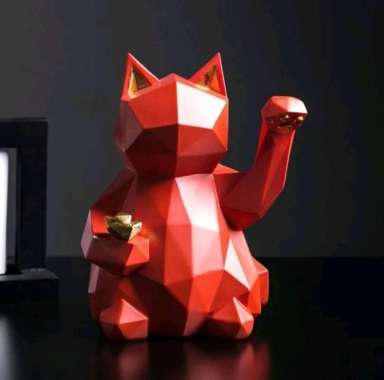 Patung Kucing Maneki Neko Keberuntungan Modern Energi Fengshui Halo Sambutan Selamat Datang Merah Pu