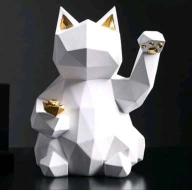 Patung Kucing Maneki Neko Keberuntungan Modern Energi Fengshui Halo Sambutan Selamat Datang Merah Pu