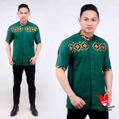 Neetu Store Baju Koko Muslim Pria Terbaru Kemeja Formal Kombinasi Batik Lengan Panjang Kemeja Koko P
