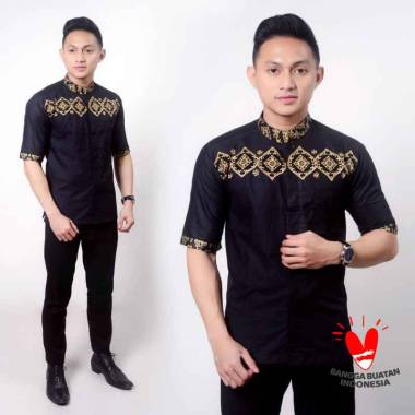 Neetu Store Baju Koko Muslim Pria Terbaru Kemeja Formal Kombinasi Batik Lengan Panjang Kemeja Koko P