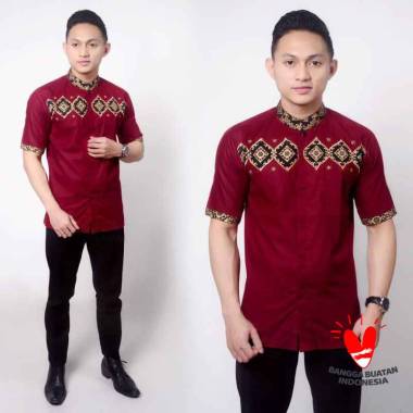 Neetu Store Baju Koko Muslim Pria Terbaru Kemeja Formal Kombinasi Batik Lengan Panjang Kemeja Koko P