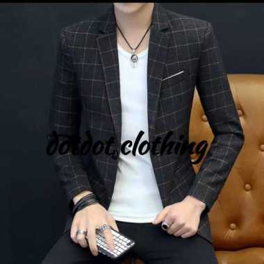 JAS FORMAL PRIA MOTIF KOTAK/JAS KOREA BLAZER MOTIF KOTAK kotak navy XL