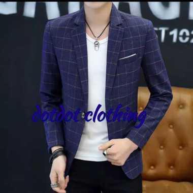 JAS FORMAL PRIA MOTIF KOTAK/JAS KOREA BLAZER MOTIF KOTAK kotak navy L
