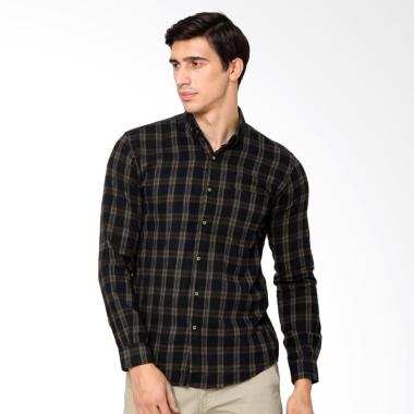 MENTLI Jesse Flannel Shirt Kemeja Pria - Hitam
