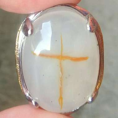 Natural Batu Akik Motif Tapak Jalak Gambar Salib Jumbo Antik 2