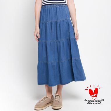 RIENRA 4 Susun Rok Panjang Jeans - Biru