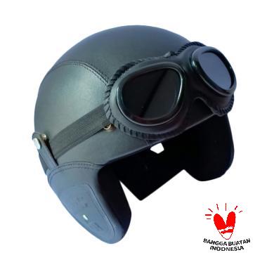 Helm Bogo Surabaya Retro Dewasa Plus Kacamata Helm Half Face Semua Ukuran Black/Brown