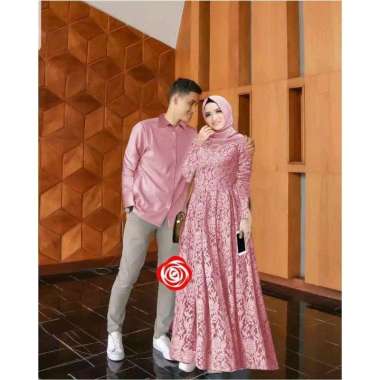 BAJU COUPLE RENADA SIZE L,XL,XXL,XXXL BRUKAT LAPIS FURING gamis pesta couple gamis brukat kemeja len