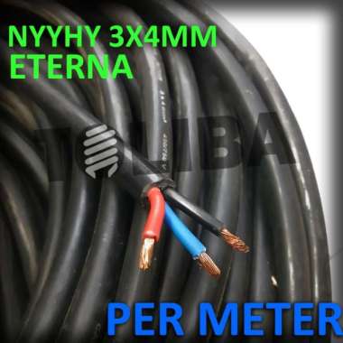kabel hitam eterna nyyhy 3x4 / 3 x 4 serabut isi 3 /4mm 4 mm/meter sni