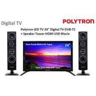Polytron LED TV 24" Digital TV Cinemax Speaker Tower DVB-T2 24TV1855