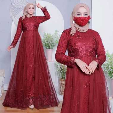 (New Free Masker Brukat) Yumna Full Brukat Tile /Gamis Pesta/Baju Muslim Wanita Jumbo/Gamis Brukat T