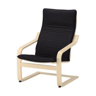 Ikea Poang Kursi Berlengan Veneer Kayu Birch & Bantal Knisa Hitam
