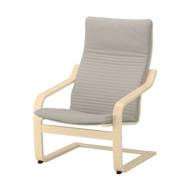 Ikea Poang Kursi Berlengan Veneer Kayu Birch & Bantal Knisa krem muda