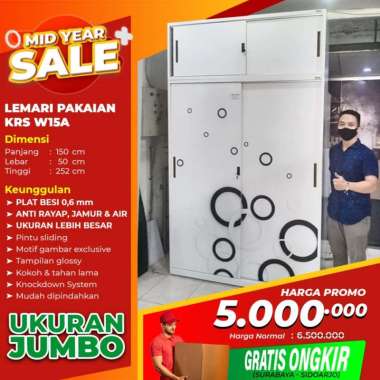 PROMO-Lemari Pakaian Besi / Lemari Baju 2 Pintu Sliding KRS W15A