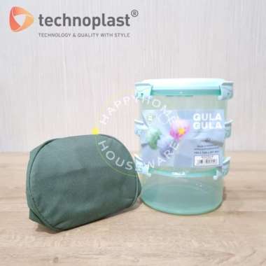 TECHNOPLAST Gula-Gula Sealware Stackable 3SSn|Rantang Click Lock + Tas Hijau