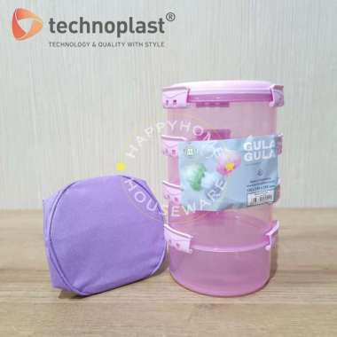 TECHNOPLAST Gula-Gula Sealware Stackable 4SSn|Rantang Click Lock + Tas Ungu