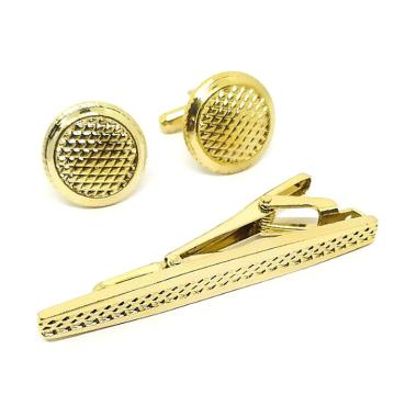 Houseofcuff Pin Tie Set Gold B Cufflink Kancing Manset Jepit Dasi EMAS