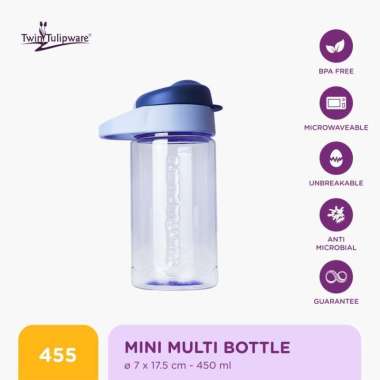 Botol Minum Twin Tulipware Mini Multi Bottle 450 ML Blue Diamond