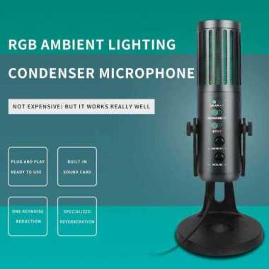 LEIMIC Mic Kondenser USB RGB Gaming Live Streaming - W-900 Hitam