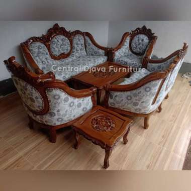 Kursi & Meja Tamu Sofa Ganesha Kayu Jati Romawi Ukir Mebel Jepara -- Multicolor
