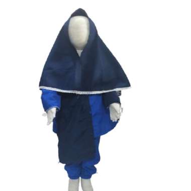 Setelan Gamis Celana Jogger Anak Oneset Tunik Anak Model 2 Warna Depan Full Kancing L Navy-Biru