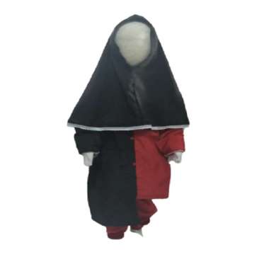 Setelan Gamis Celana Jogger Anak Oneset Tunik Anak Model 2 Warna Depan Full Kancing L Hitam-Maroon