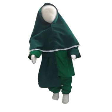 Setelan Gamis Celana Jogger Anak Oneset Tunik Anak Model 2 Warna Depan Full Kancing M Army-Hijau