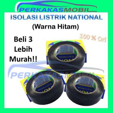 National 3pcs 3 buah Isolasi Isolator Solasi Solatip Kabel Listrik Hitam Black Vinyl Electrical Tape