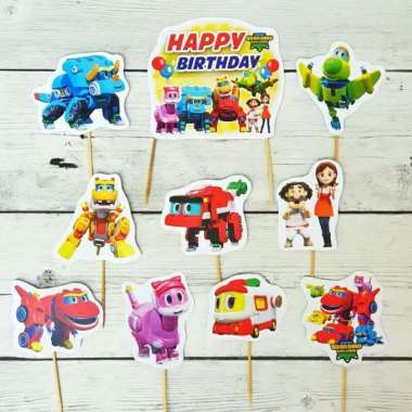 satu set topper toper cake hiasan kue ulang tahun karakter gogo dino