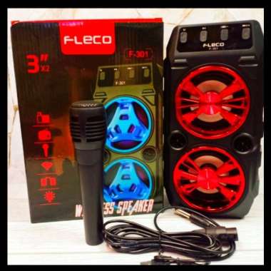 SPEAKER KARAOKE F-301 FLECO BLUETOOTH PORTABLE MICROFON USB HITAM