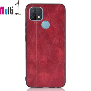 Case Samsung Galaxy A12 - Samsung Galaxy M12 Car Line PU Leather Material Slim Back Cover Maroon