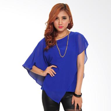 Jfashion Fashion Korean Style Jersey Combination Blouse Wanita - Biru