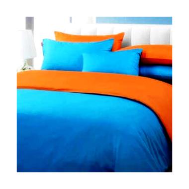 Ellenov Katun Prada Polos Set Sprei - Biru Orange