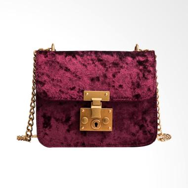 Lansdeal Women Retro Gold Velvet Bag Shoulder Bag Sling Bags - Maroon