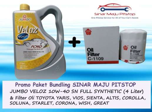 Paket Bundling Oli JUMBO VELOZ 10W-40 SN Original 4 Liter & Filter Oli Mobil TOYOTA YARIS & TOYOTA V