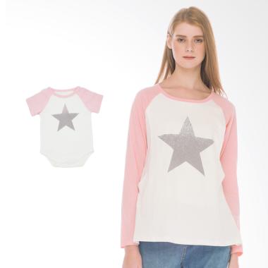 Mooimom Star Long Sleeve T-shirt Set Baju Hamil Menyusui Couple - Pink