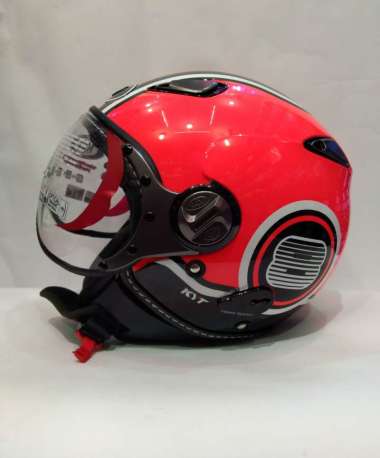 HELM KYT ELSICO SUPER FLUO #1 RED FLUO BLACK HELM KYT HALF FACE RETRO M red fluo black