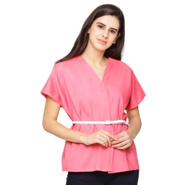 B V-neck Top Blouse Atasan Wanita - Pink