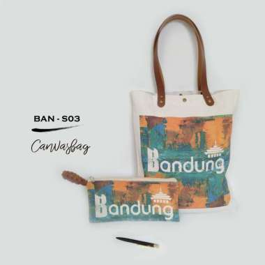 Dewani Tote Bag Set Canvas & Pouch BDG-S03 Tas Kuliah seri Bandung