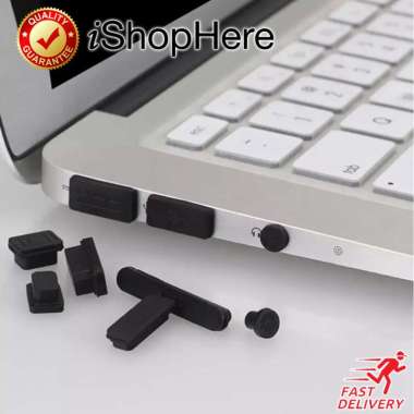 Dust Proof Plug Cover Pelindung Debu Lubang USB Macbook Karet Silicone, ukuran laptop 12 pcs Hitam