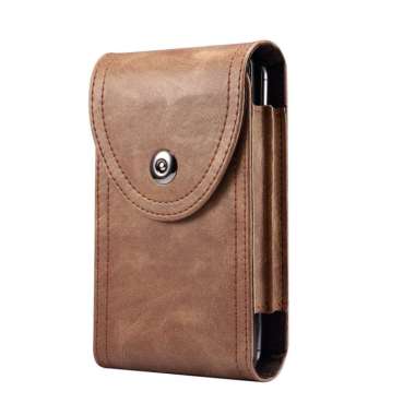 Sarung HP Pinggang Kulit 2HP Kancing Magnet Carabiner Vertikal Ukuran 6 Inch (16x9 Cm) 6 Inch (16x9 