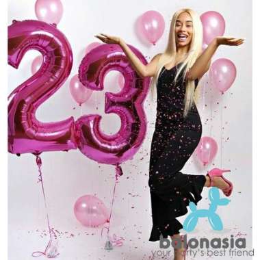 Balonasia Balon Foil Angka PINK Polos Jumbo 100cm (baru) Angka 2