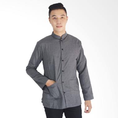 Okechuku Yusuf Baju Koko Polos Tangan Panjang Pria - Abu