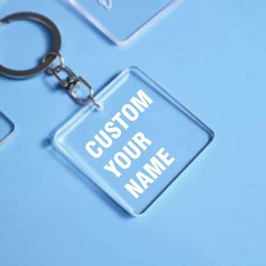 Gantungan Kunci Akrilik Bening / Gantungan Kunci Custom Nama / Square Keychain