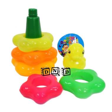 Mainan Edukasi Anak Bayi Menara Ring Donat Bunga 5 Tingkat Bebek Duck